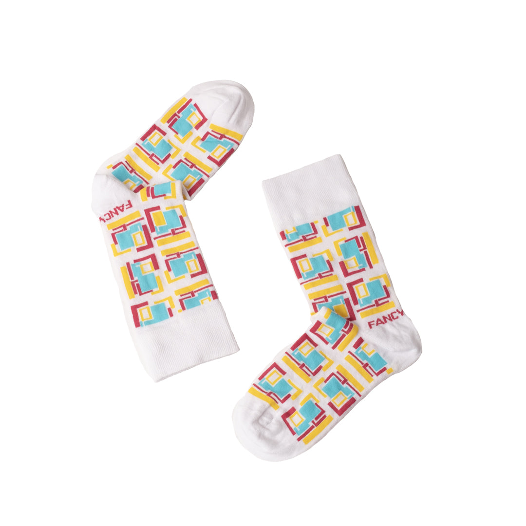 2 Pack Purple and White Geometric Socks