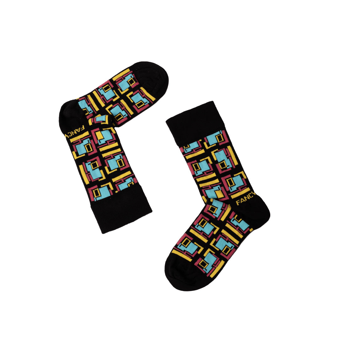 2 Pack Black and Green Geometric Socks