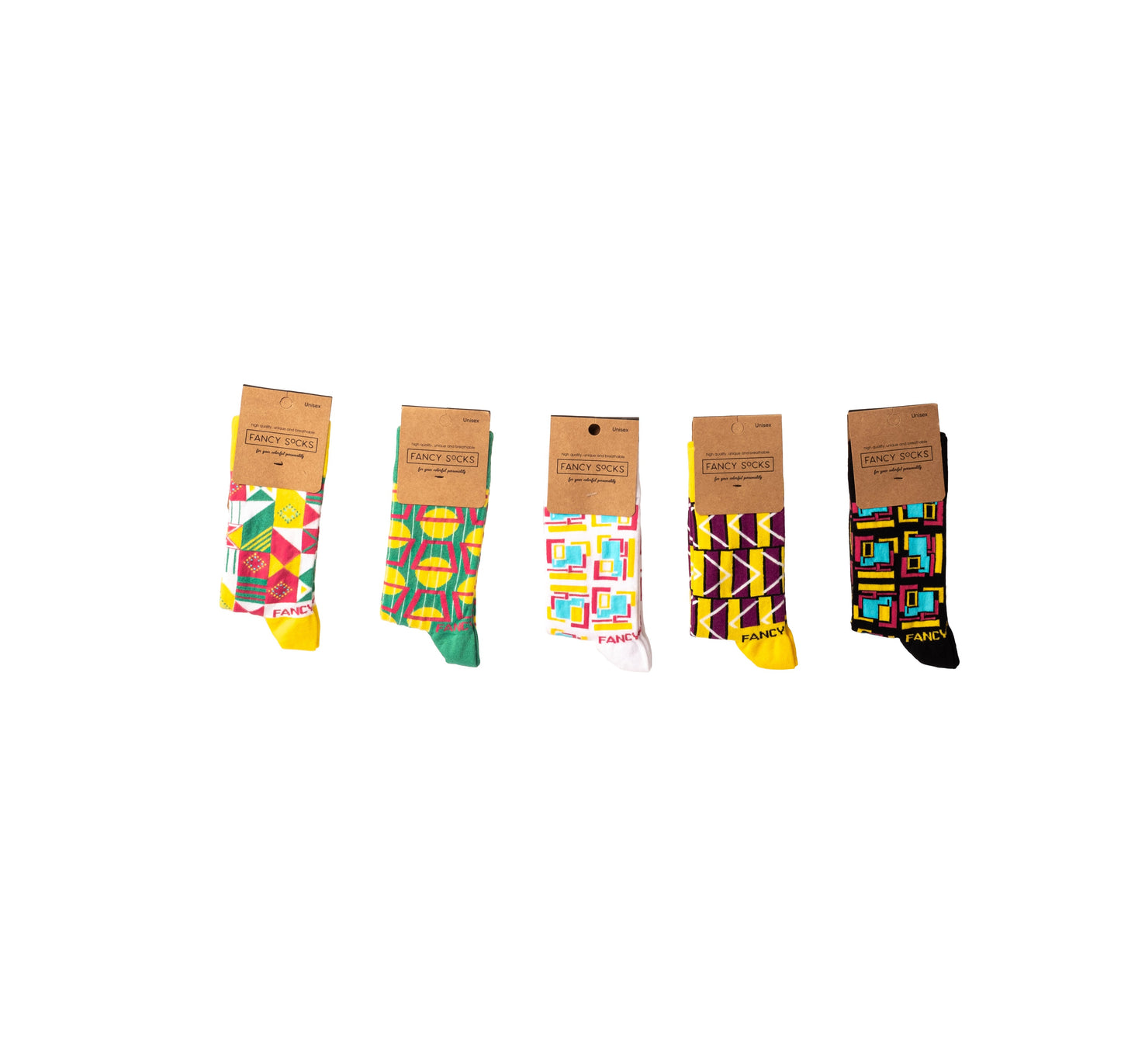 2 Pack Yellow and White Geometric Socks
