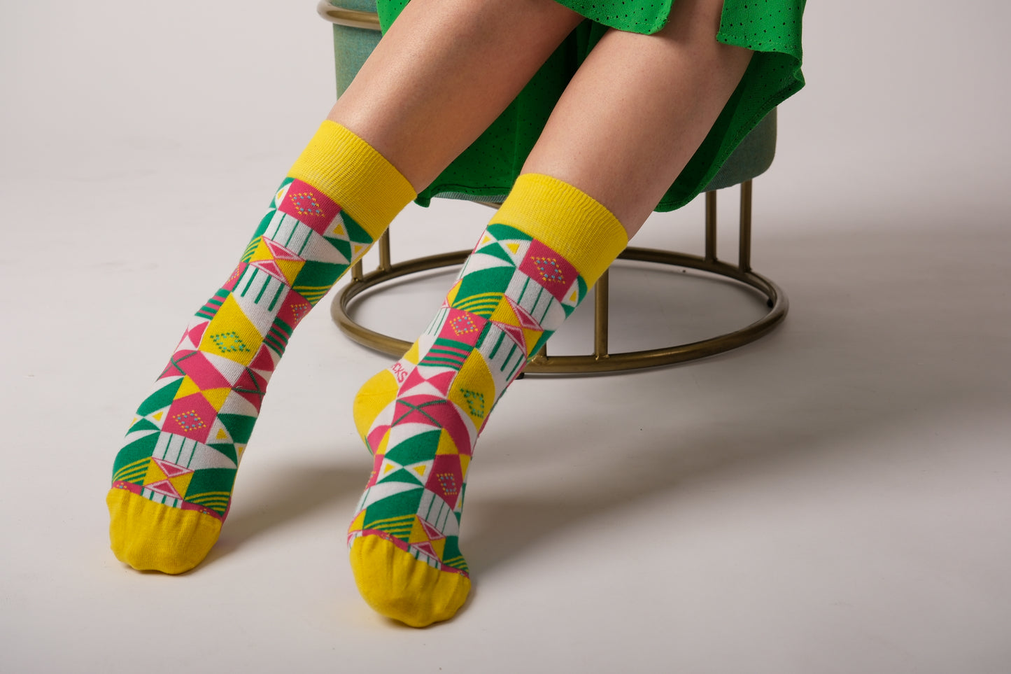 2 Pack Yellow and Green Geometric Socks